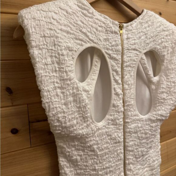 Sabina Musayev Sz Medium Bamboo Mini Dress Crinkle Cut Out Shoulder Pads Bridal - Picture 11 of 15